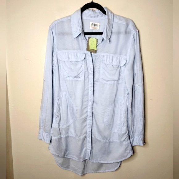 Anthropologie Holding Horses Oversized Button Front Shirt M Mesh Panel Lagenlook - Picture 3 of 10